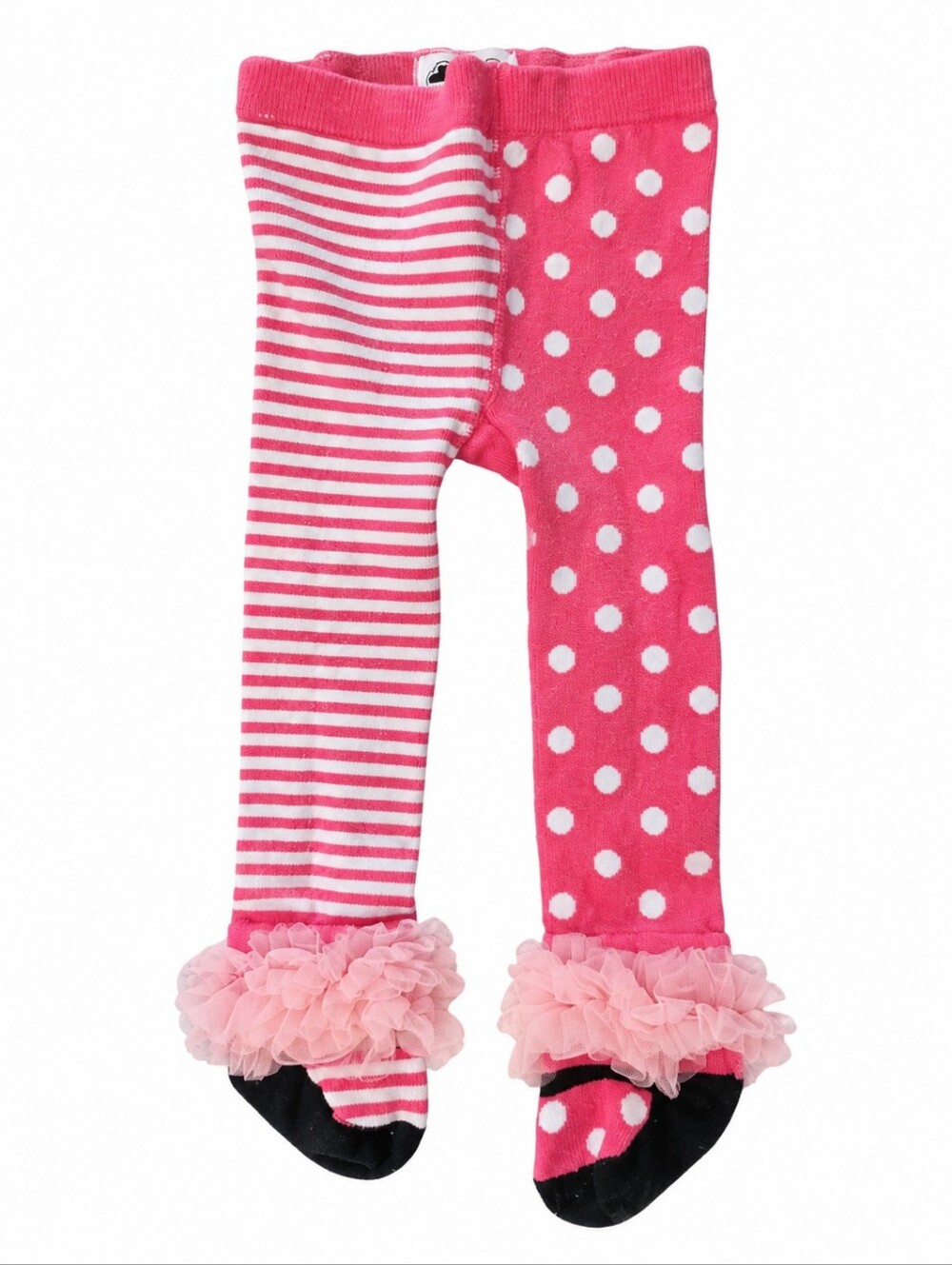 Mud Pie Pink & White Polka Dot and Stripe Footed Leggings with Ruffle